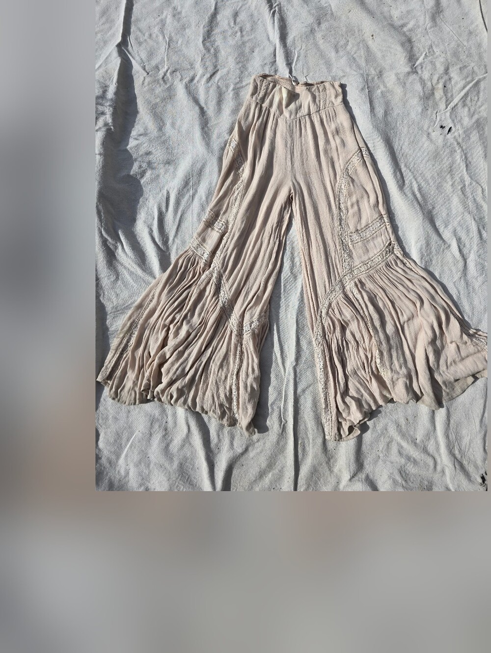 Free People Wide Leg Gauze Pants in Light Beige